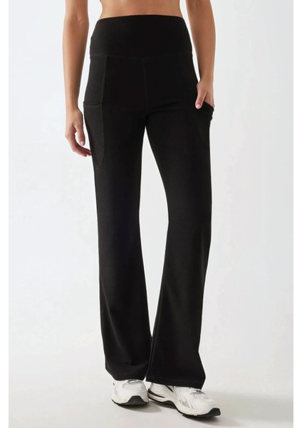 Kadın Yüksek Bel Geniş Paça Krep Pantolon Black modelleri