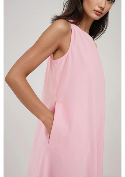 Kadın Mixray Collection Bisiklet yaka, kolsuz A-Form Maxi Elbise Karanfil Pembesi fiyatları