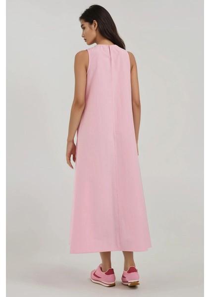 Kadın Mixray Collection Bisiklet yaka, kolsuz A-Form Maxi Elbise Karanfil Pembesi modelleri