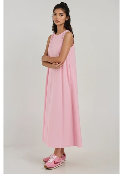 Kadın Mixray Collection Bisiklet yaka, kolsuz A-Form Maxi Elbise Karanfil Pembesi indirimleri