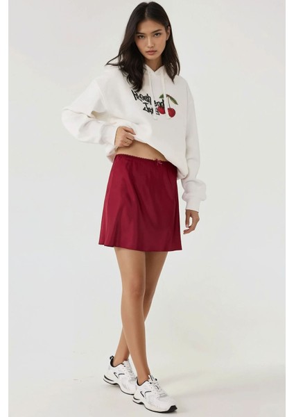 Kadın Saten Mini Etek Bordo Kırmızı fırsatları