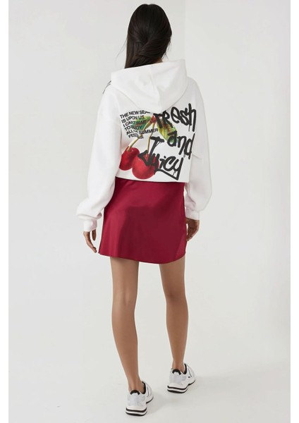 Kadın Saten Mini Etek Bordo Kırmızı