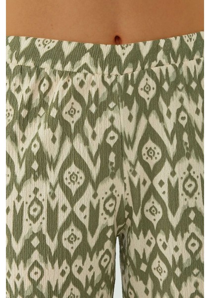 Kadın Yüksek Bel Geniş Paça Desenli Pantolon Green indirimleri