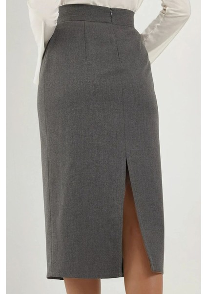 Kadın Yüksek Bel Midi Etek Açık Gri indirimleri