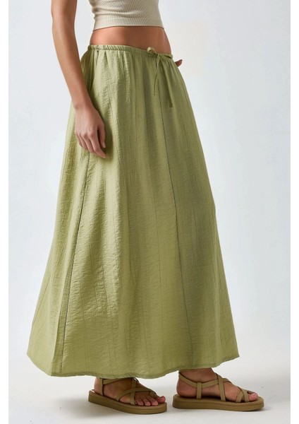 Kadın Yüksek Bel Dokulu Uzun Etek Zeytin Yeşili fiyatları