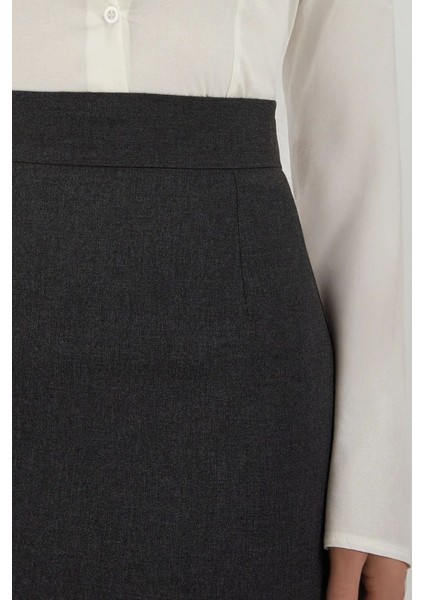 Kadın Yüksek Bel Midi Etek Kömür Grisi indirimleri
