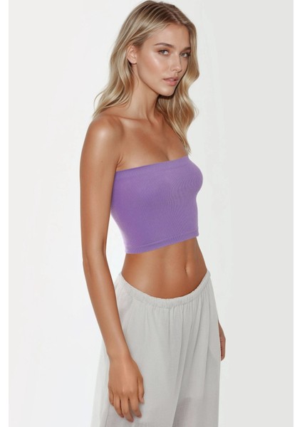 Kadın Slim Fit Straplez Kısa Üst Purple