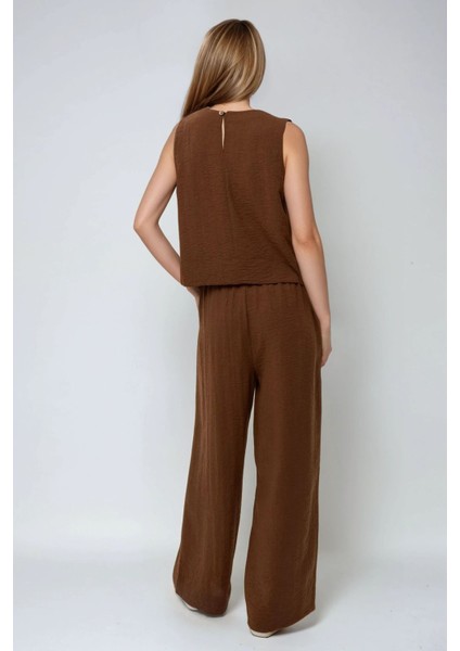 Kadın Keten Görünümlü Bluz & Beli Lastikli Pantolon İkili Takım Deve Kahvesi indirimleri