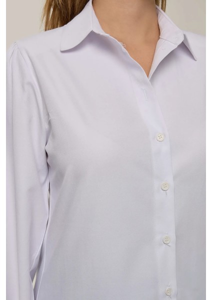 Kadın Klasik Uzun Kollu Pamuklu Gömlek White fırsatları