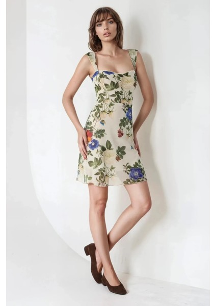 Kadın Kalp Yaka Puantiyeli Mini Tül Elbise Natural modelleri