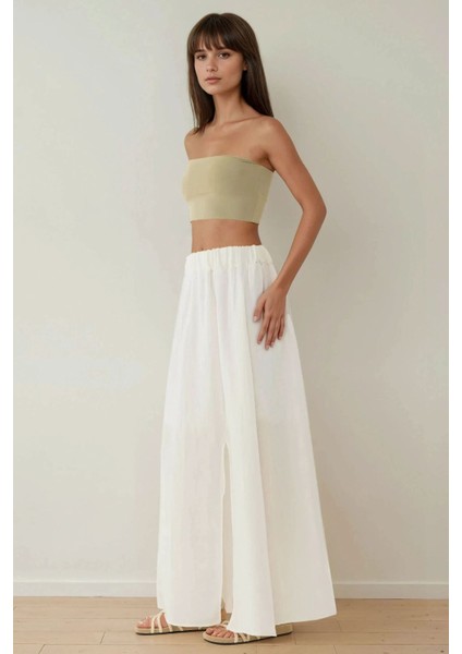 Kadın Yüksek Bel A-Form Yırtmaçlı Maxi Etek White indirimleri