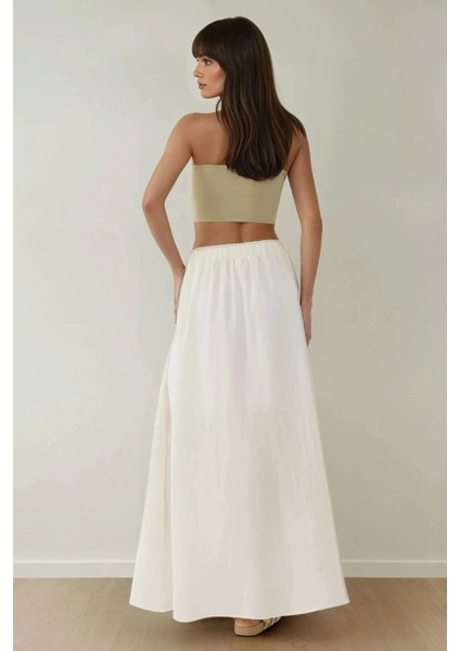 Kadın Yüksek Bel A-Form Yırtmaçlı Maxi Etek White