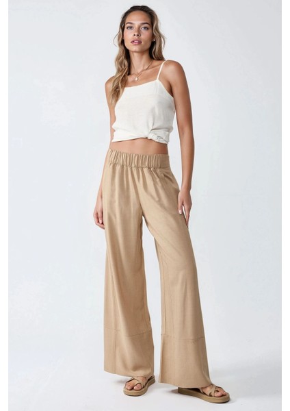 Kadın Geniş Paça Lastikli Pantolon Natural fiyatları