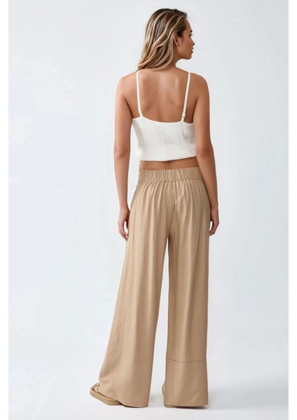 Kadın Geniş Paça Lastikli Pantolon Natural indirimleri