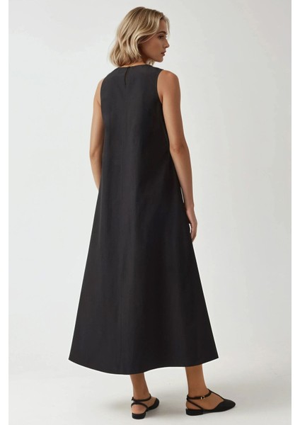 Kadın Mixray Collection Bisiklet yaka, kolsuz A-Form Maxi Elbise Black modelleri
