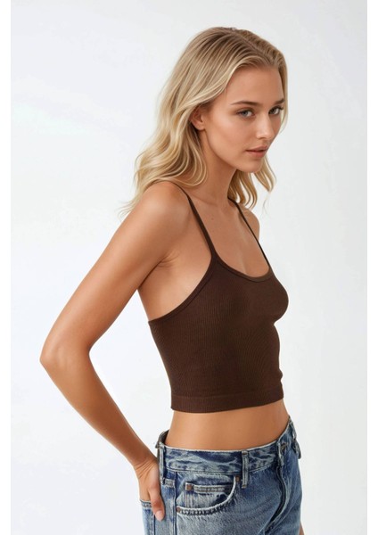 Kadın Fitted Crew Yaka Basic Tank Top Brown modelleri