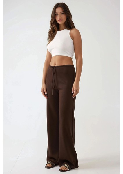 Kadın Geniş Paça Dokulu Uzun Pantolon Mocha Kahvesi fiyatları