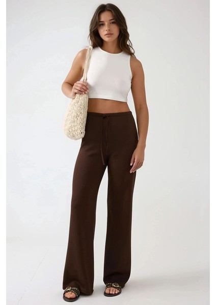 Kadın Geniş Paça Dokulu Uzun Pantolon Mocha Kahvesi fırsatları