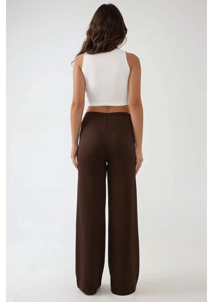 Kadın Geniş Paça Dokulu Uzun Pantolon Mocha Kahvesi indirimleri