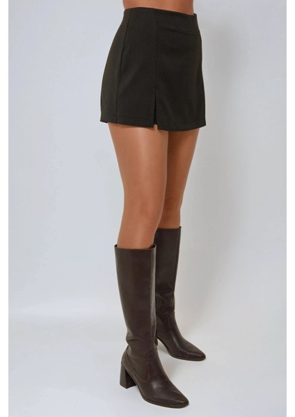 Kadın Çift Yırtmaçlı Yüksek Bel Mini Şort Etek Black fiyatları