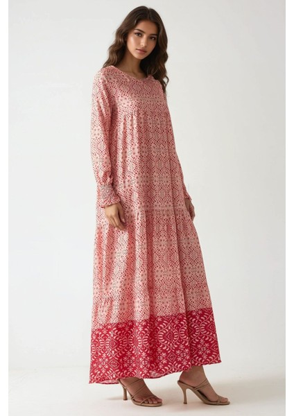 Kadın Baskılı Viskon Modest Elbise Pink fırsatları