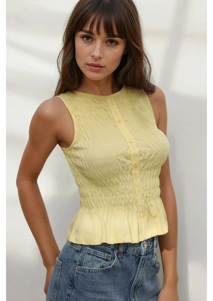 Kadın Dokulu Yuvarlak Yaka Esnek Üst Yellow fiyatları