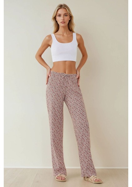 Kadın Rahat Kesim Desenli Pantolon Pink modelleri