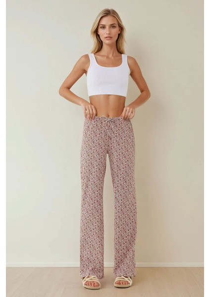 Kadın Rahat Kesim Desenli Pantolon Pink fırsatları