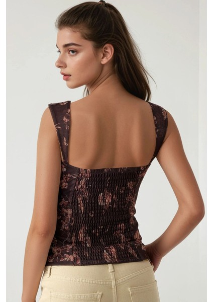 Kadın Kalp Yaka Arkası Gipeli Askılı Tül Bluz Mocha Kahvesi indirimleri