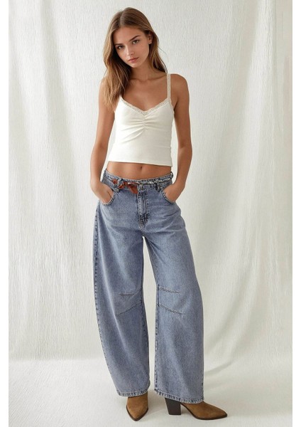 Kadın Orta Bel Barrel Jean Kot
