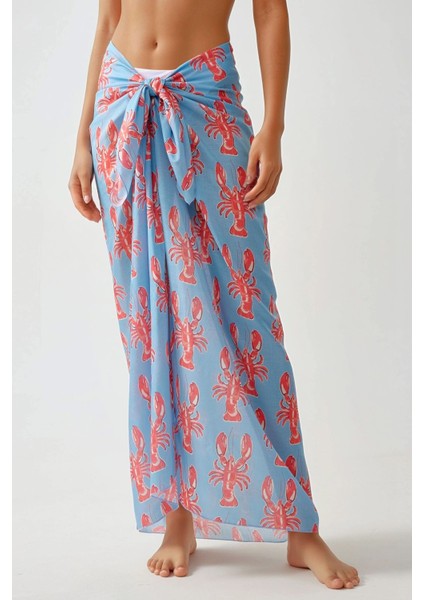 Kadın Desenli Maxi Pareo Maya Mavisi