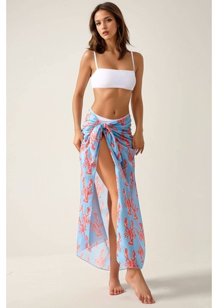 Kadın Desenli Maxi Pareo Maya Mavisi