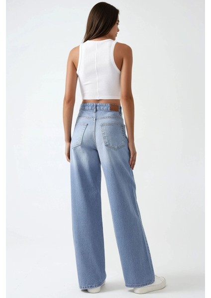 Kadın Baggy Kalıp Denim Jeans Açık Mavi Denim modelleri