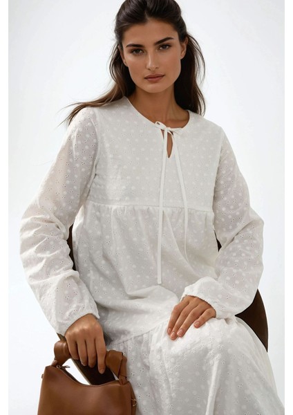 Kadın Brode Uzun Kollu Modest Elbise White fiyatları