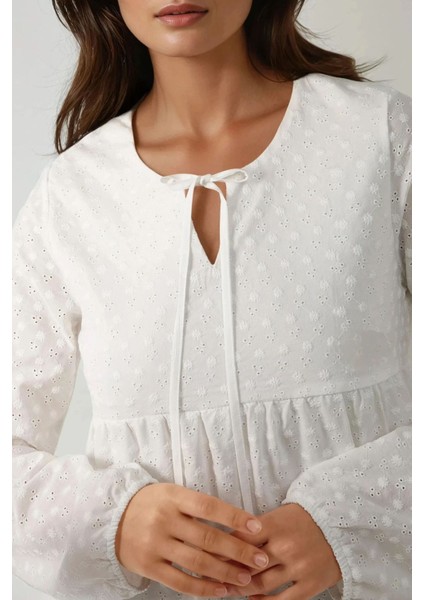 Kadın Brode Uzun Kollu Modest Elbise White indirimleri