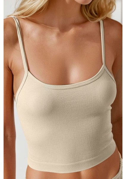 Kadın Fitted Crew Yaka Basic Tank Top Natural fiyatları