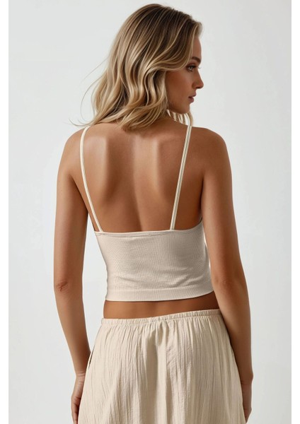 Kadın Fitted Crew Yaka Basic Tank Top Natural indirimleri
