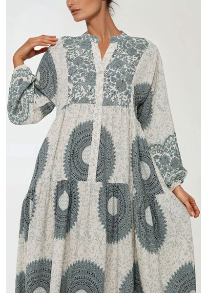 Kadın Baskılı Uzun Kol Viskon Modest Elbise Grey modelleri