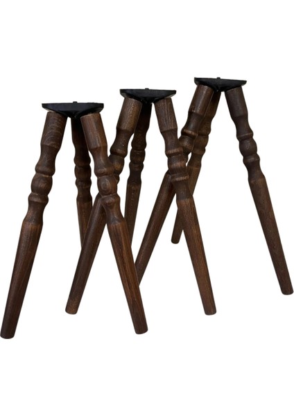 Koyu Meşe 38-41-44 cm Torna Ahşap Sehpa Puf Tabure Mobilya Ayağı – 3’lü Set Toplam 9 Ayak + 3 Girişli 3 Adet Bağlantı Aparatı ve Vidalar