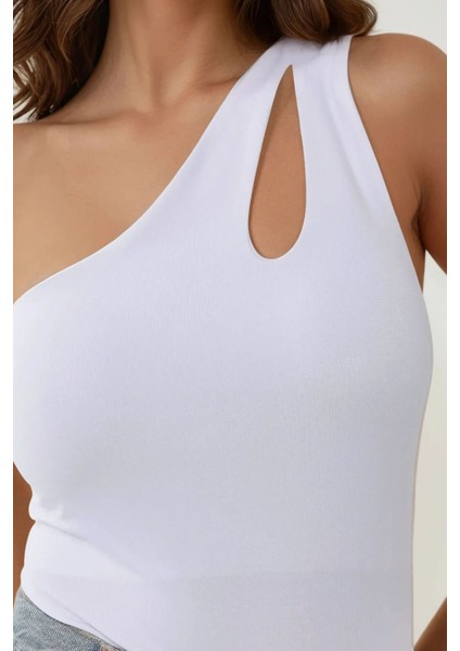 Kadın Slim Fit Asimetrik Yaka Body Üst White fiyatları