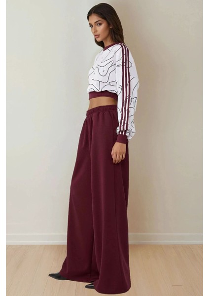 Kadın Lastikli Bel ve Geniş Paça Örme Pantolon Red indirimleri