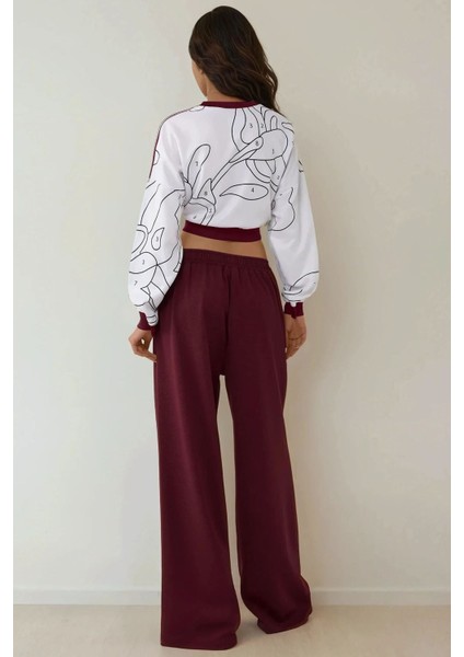 Kadın Lastikli Bel ve Geniş Paça Örme Pantolon Red