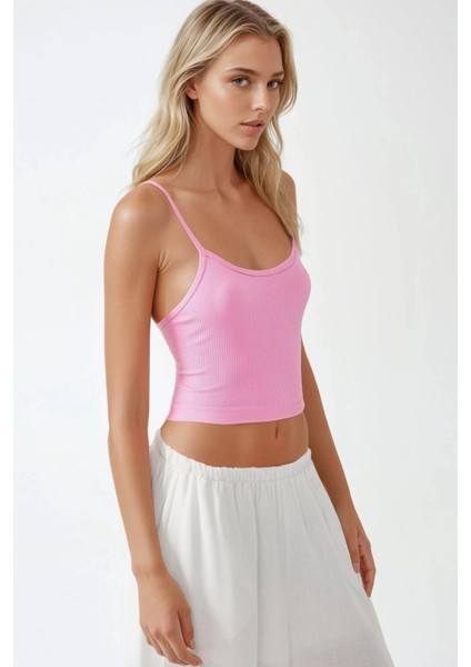 Kadın Fitted Crew Yaka Basic Tank Top Pink indirimleri