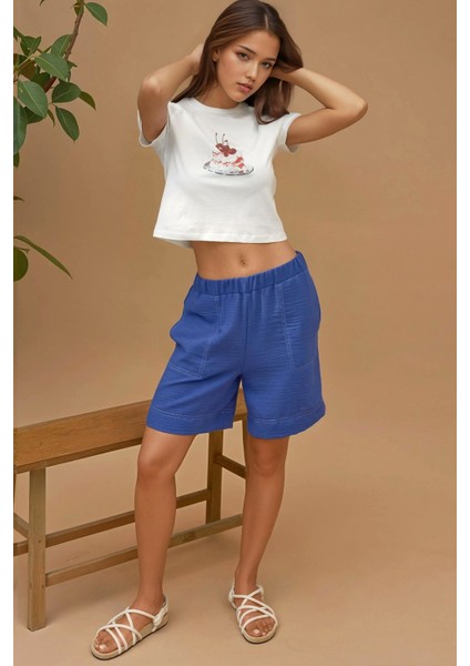 Kadın Baskı Detaylı Regular Fit Bisiklet Yakalı %100 Pamuklu Crop T-shirt Red indirimleri