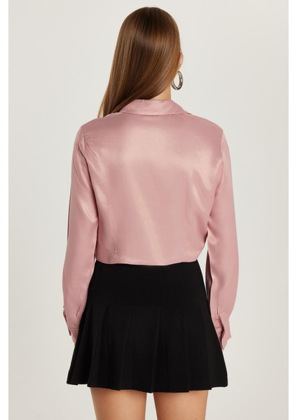 Kadın Slim Fit Dar Kesim Uzun Kollu klasik Yaka Gül Kurusu Gömlek indirimleri