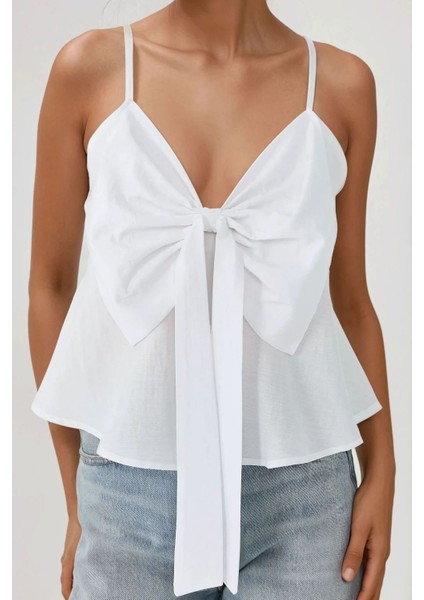Kadın Fiyonk Detaylı V Yaka Bluz White modelleri
