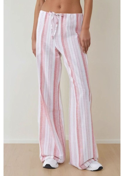 Kadın Wide Leg Rahat Kesim Çizgili Pantolon Pink