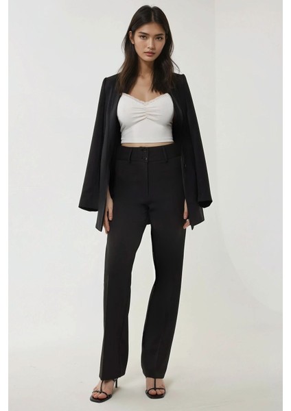 Kadın Yüksek Bel İspanyol Paça Pantolon Black indirimleri