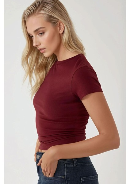 Kadın Slim Fit Pamuklu Kısa Kol Basic Tişört Red fiyatları