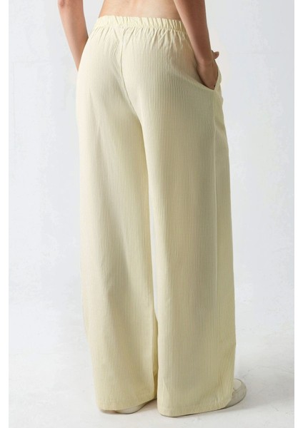 Kadın Beli Lastikli Çizgili Pamuklu Pijama Altı Yellow